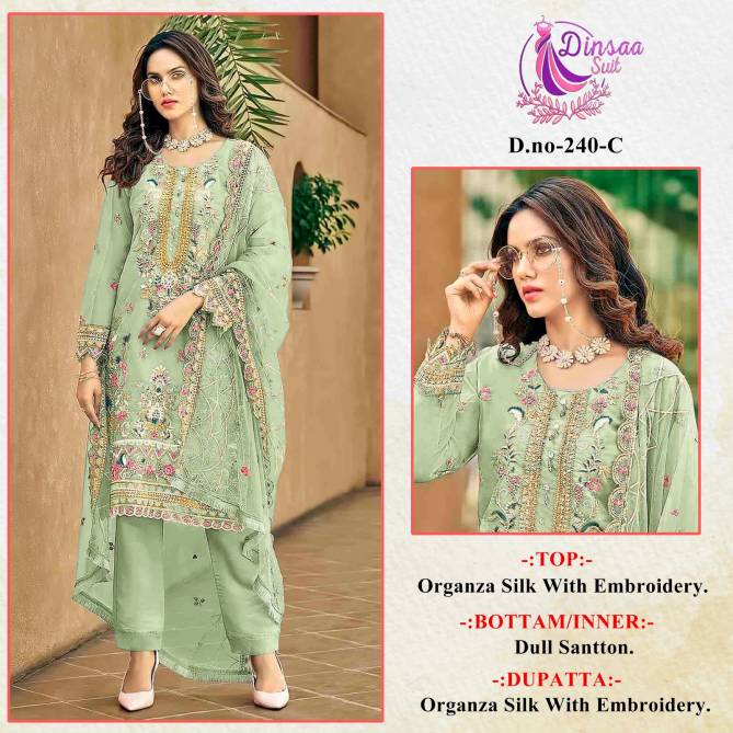 Dinsaa 240 A To D Embroidery Organza Pakistani Suits Wholesale Price In Surat
